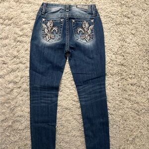 Miss Me Stylish Mid-Rise Skinny Blue Embroidered Women's Jeans Size 27
